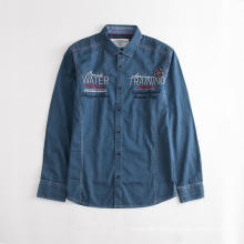 Anti-wrinkle Men's Embroidered Blue Denim Shirt Jacket